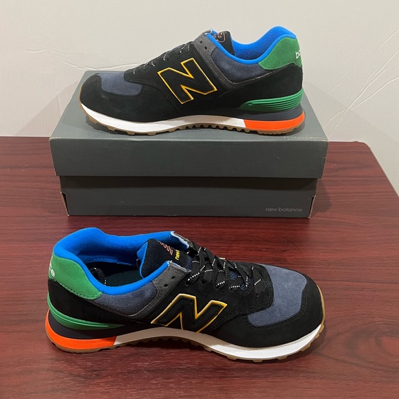 New Balance 574, ML574GF2, Black, Blue, Green, Yellow & Orange - Picture 7 of 13